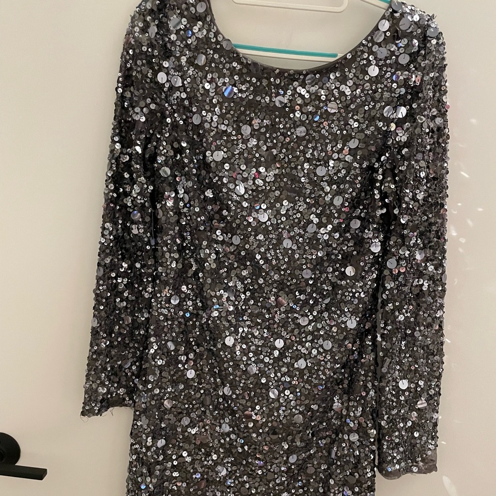 Aidan Mattox Silver Sequin Mini Dress - Picture 3 of 7